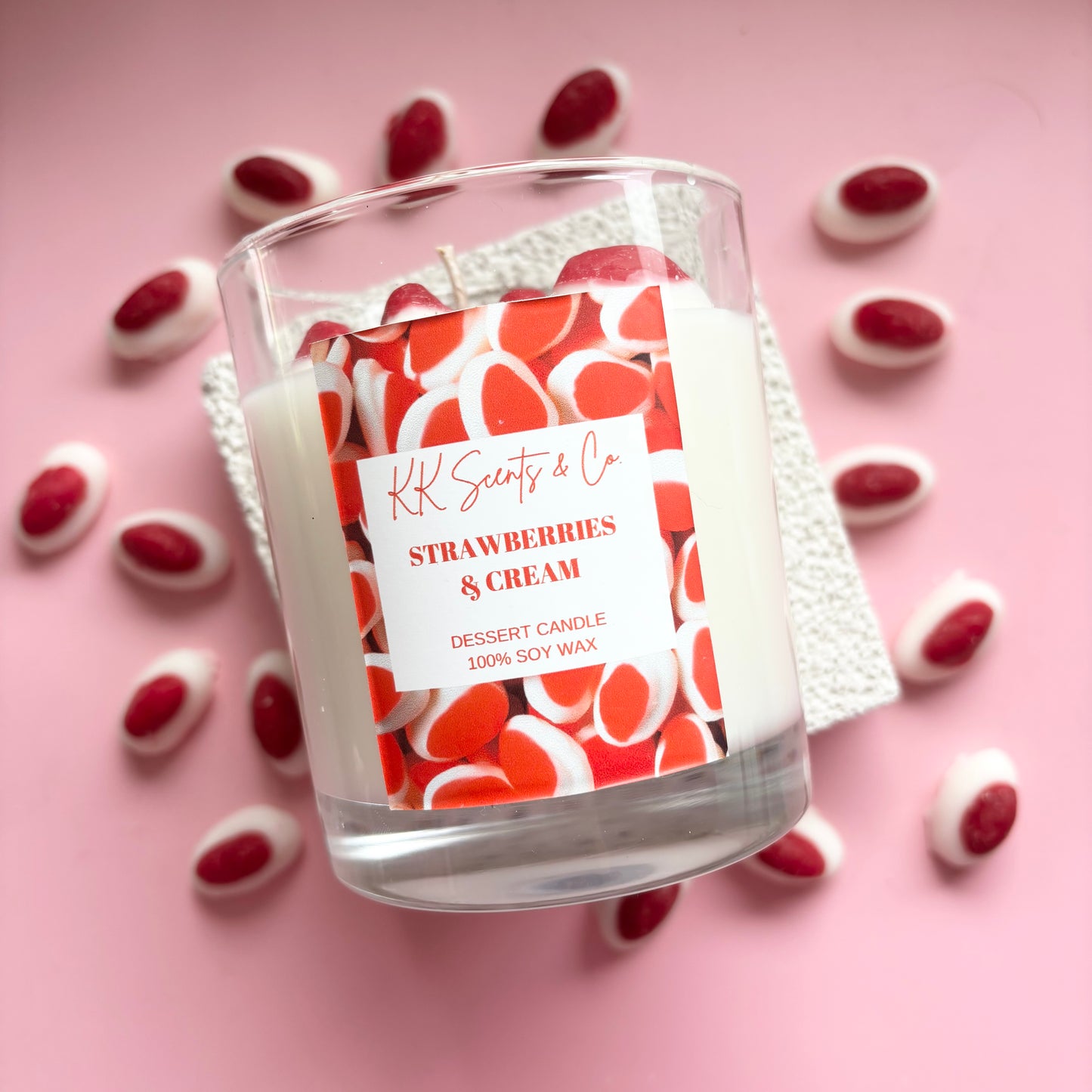Strawberries cream dessert soy candle australia