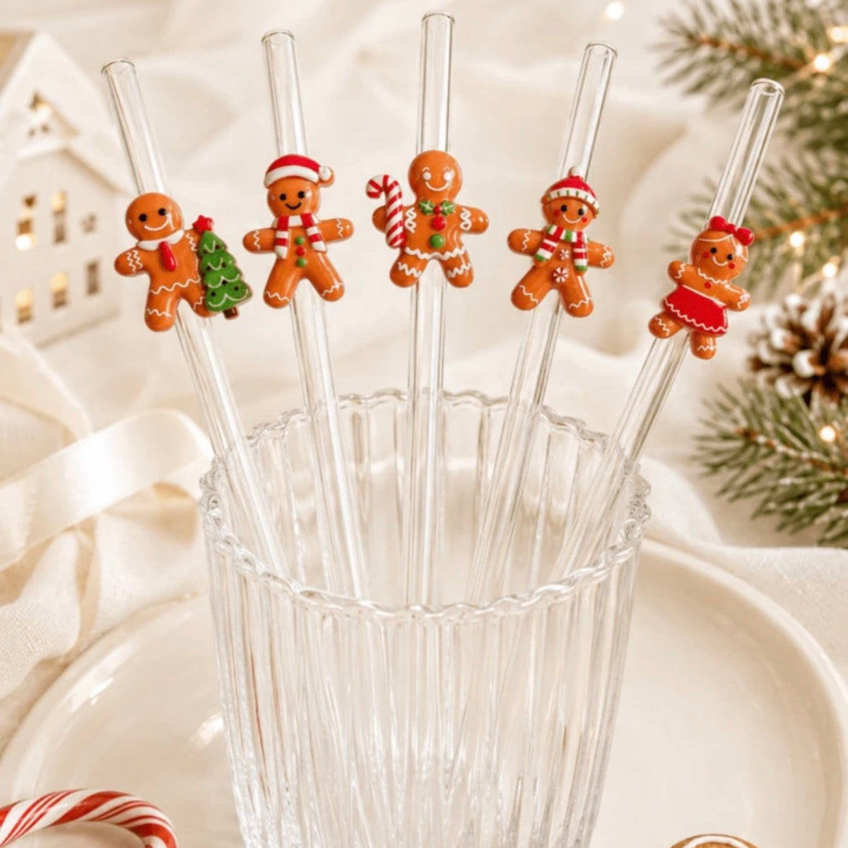 Christmas gingerbread glass straw