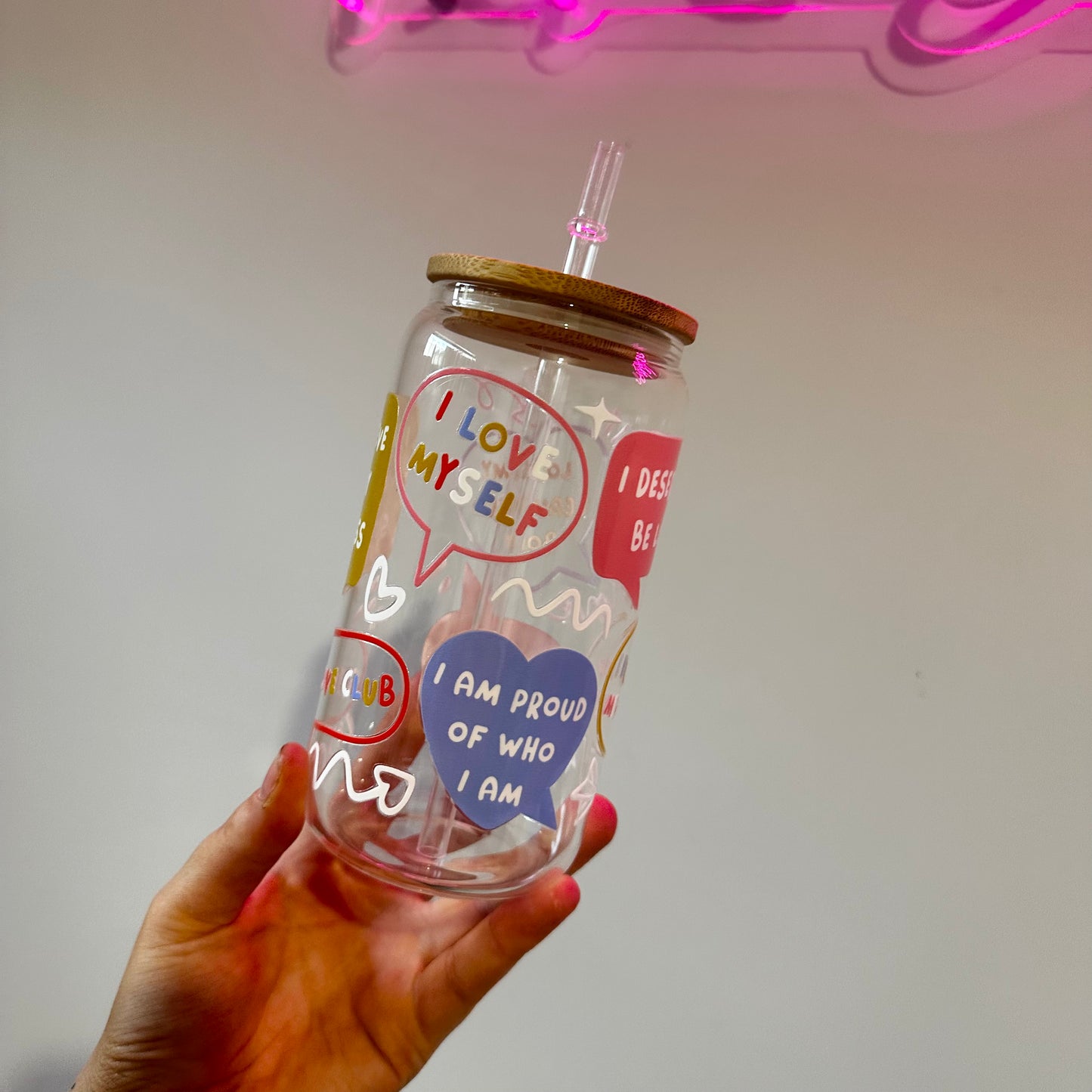 iced latte glass, iced coffee glass, affirmations cup