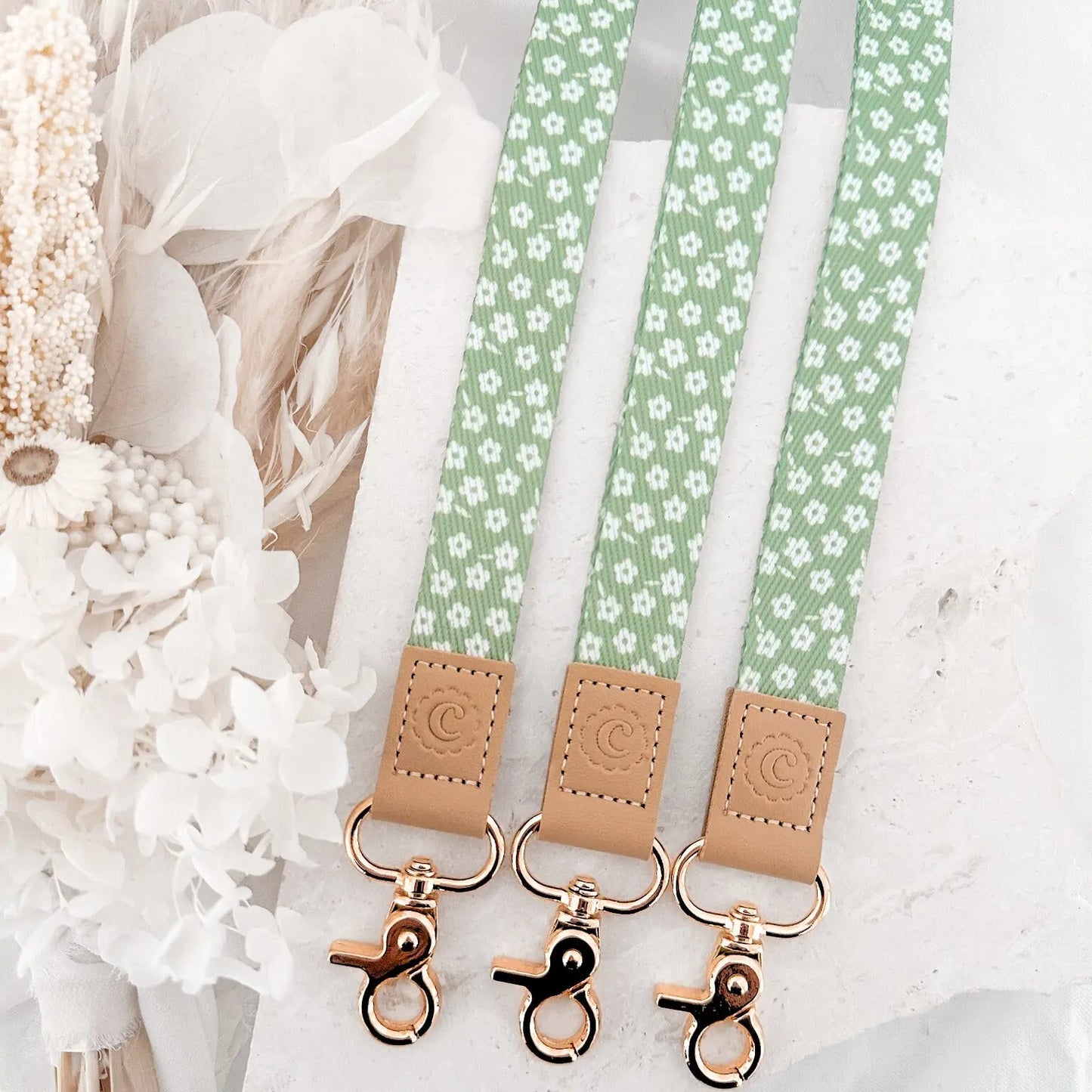Matcha Floral Fabric Teacher Lanyard KK Scents & Co.