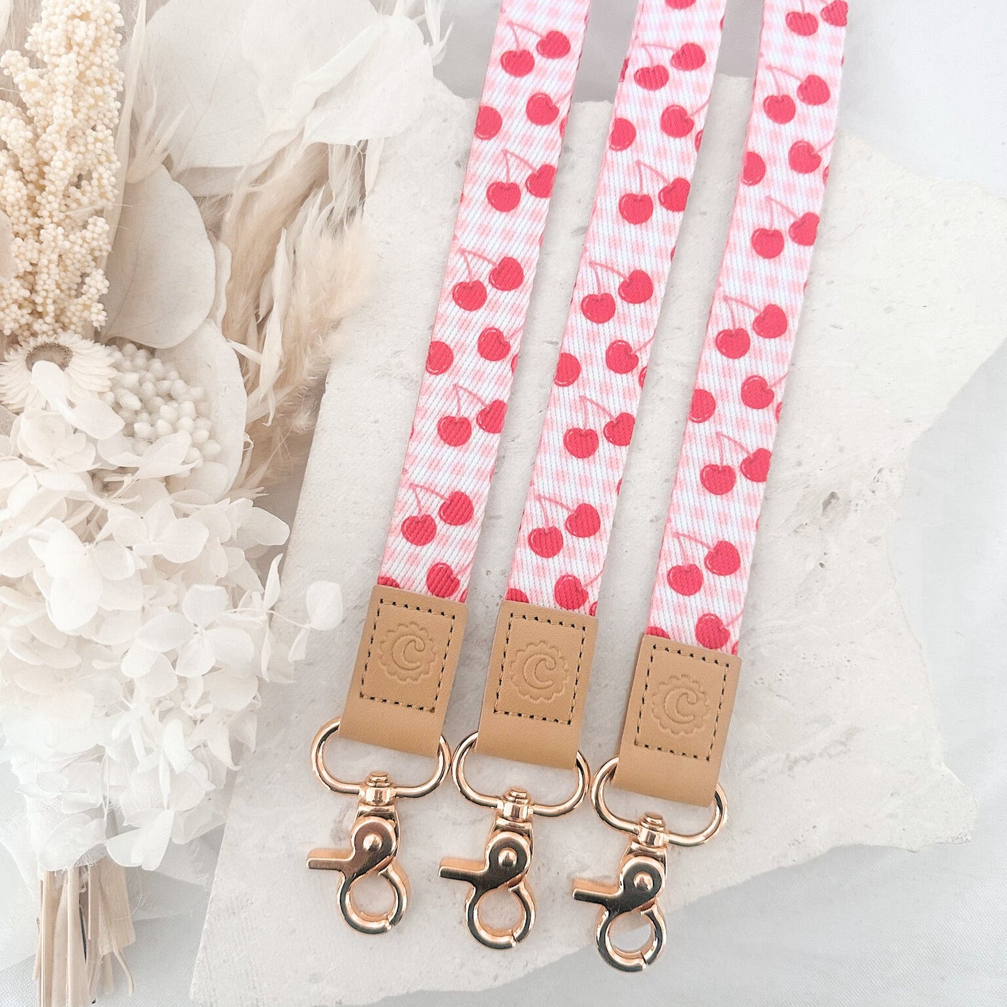 Cherry Gingham Fabric Teacher Lanyard