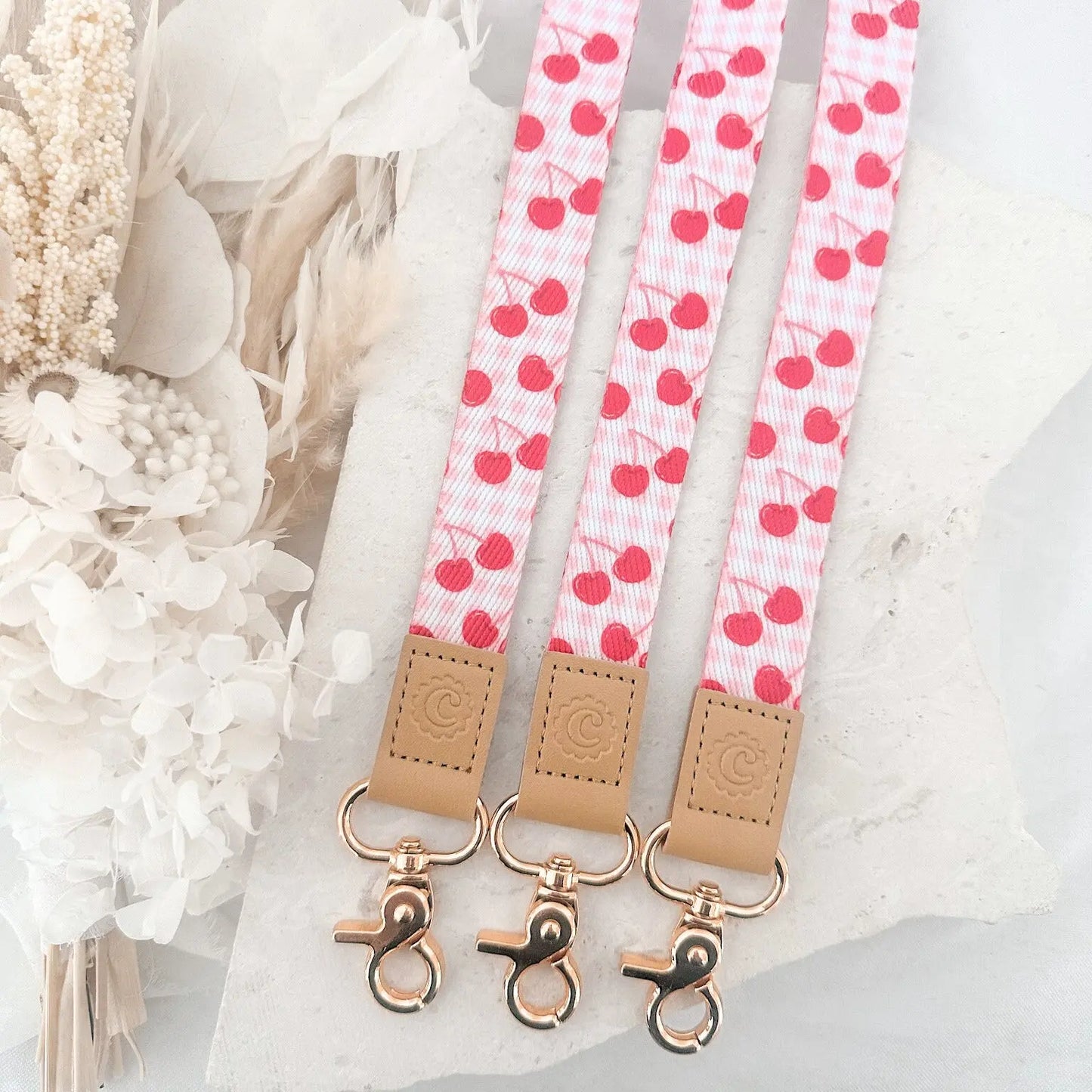 Cherry Gingham Fabric Teacher Lanyard KK Scents & Co.