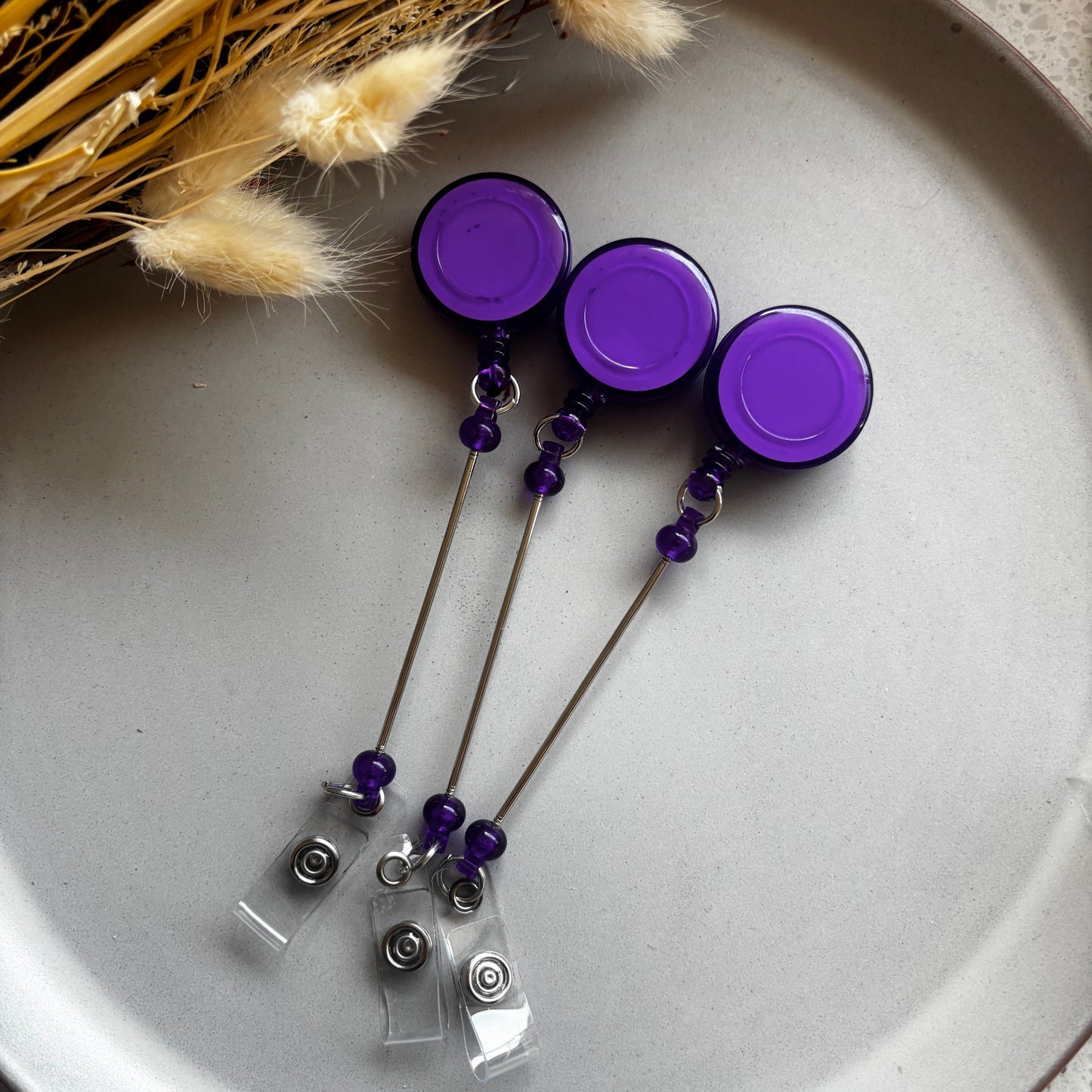 Purple Badge Reel With Beadable Post