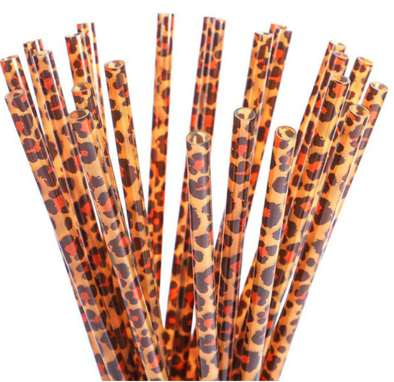 Leopard Straw For Iced Coffee Glass KK Scents & Co.