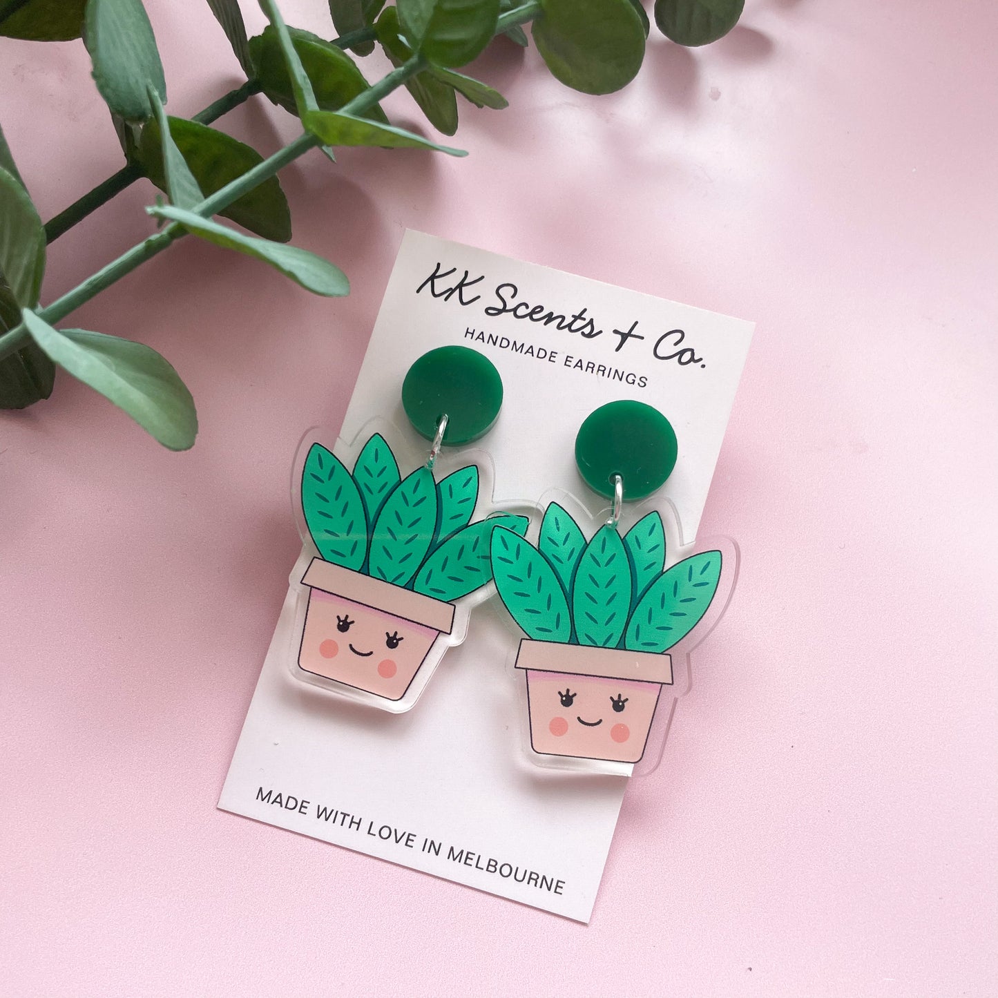 clear plant earrings