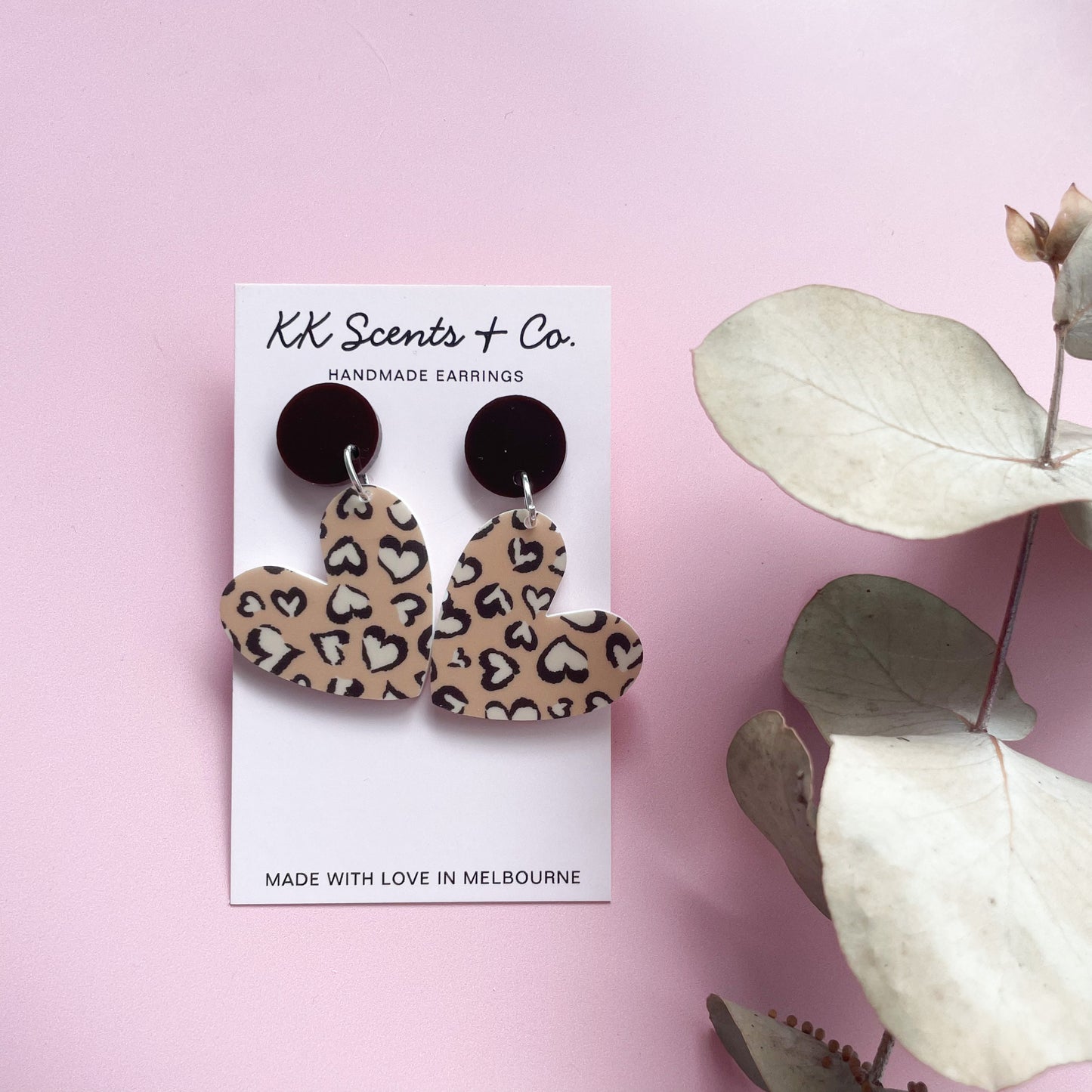 leopard heart earrings