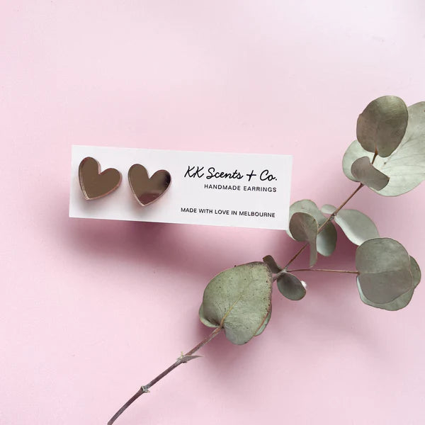 rose gold heart studs