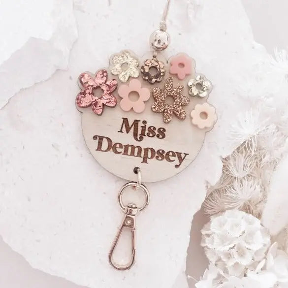 Personalised floral teacher lanyard