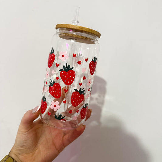 Strawberries Iced Coffee Glass