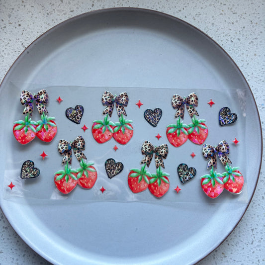 Leopard Strawberries Holographic UV DTF WRAP
