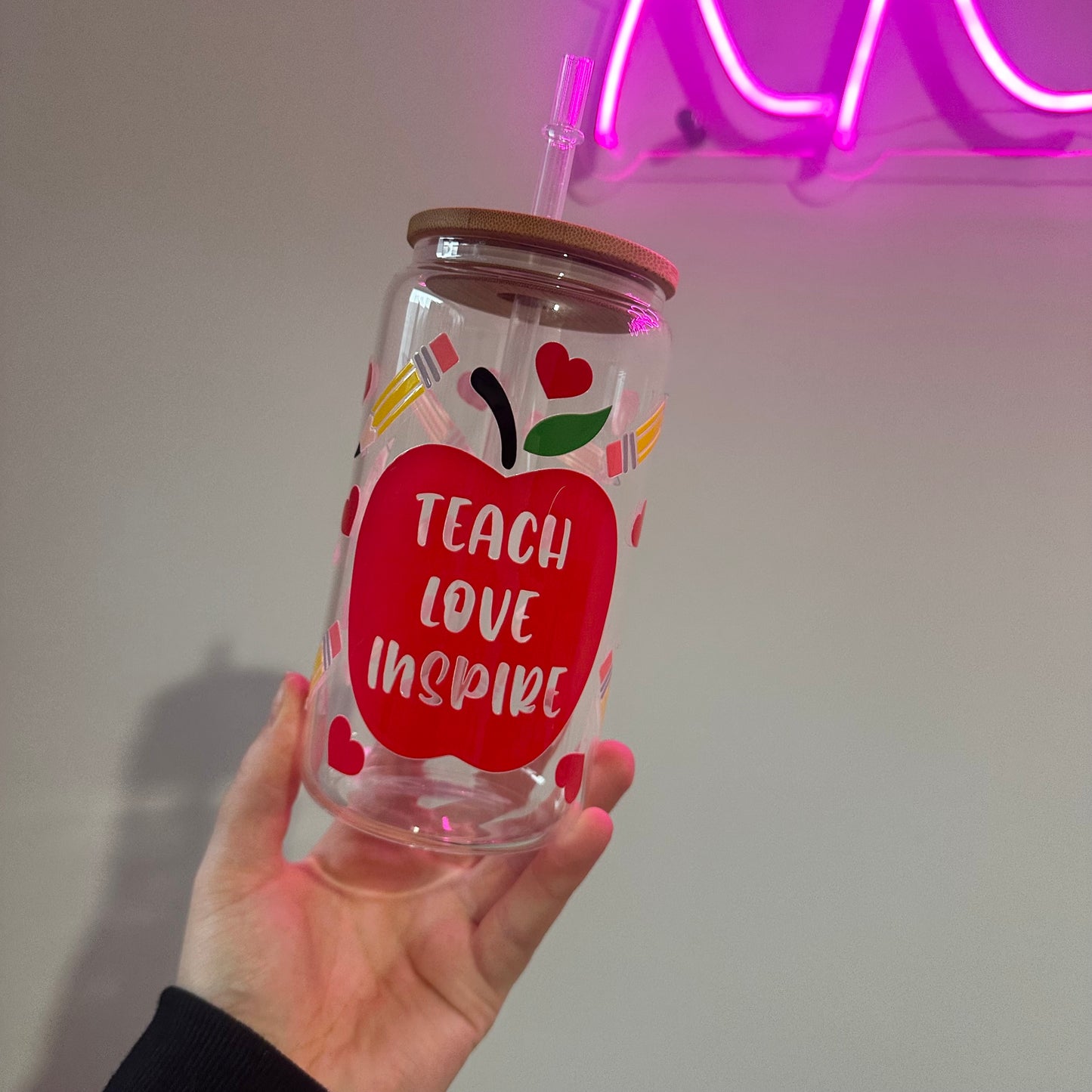 Teach Love Inspire Iced Coffee Glass
