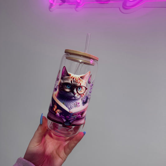 Cat Iced Coffee Glass