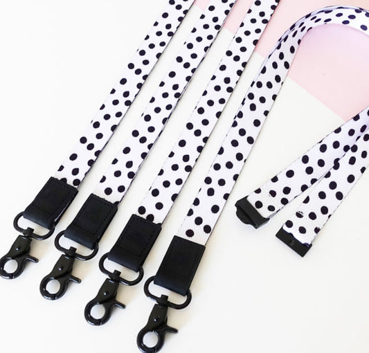 White Spotted Fabric Lanyard