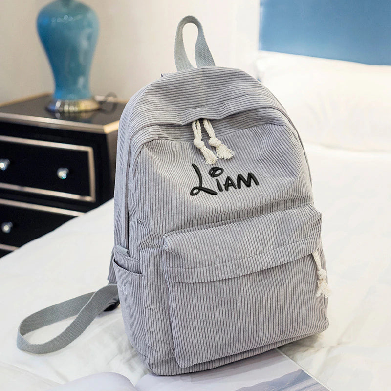 Personalised Embroidered Corduroy Backpack