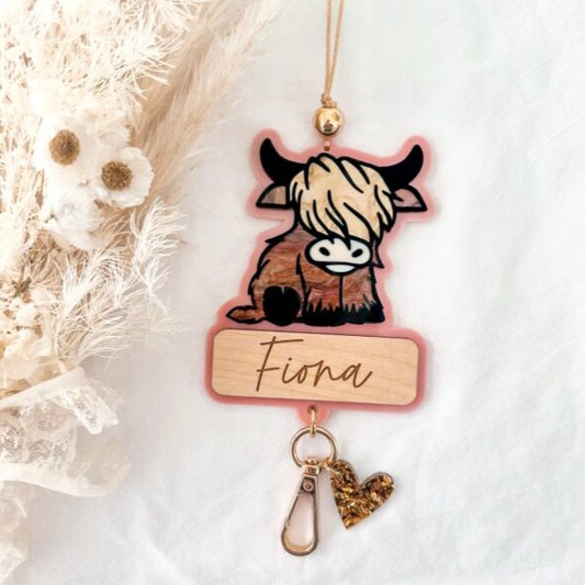 Persoanlised highland cow teacher lanyard