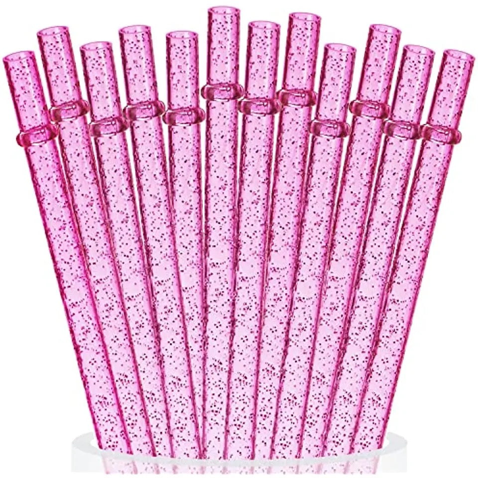 Pink Glitter Straw For Iced Coffee Glass