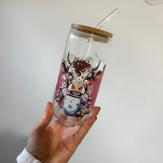 Cute Cow Iced Coffee Glass