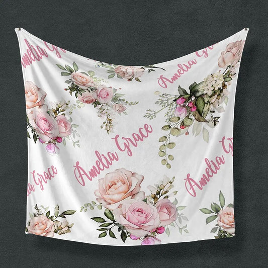 Personalised Minky Baby Blanket - Floral