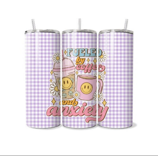 Iced coffee and anxiety printed tumbler