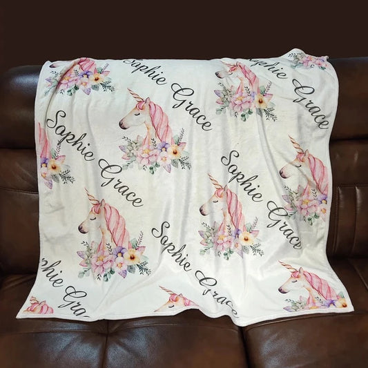 Personalised Minky Baby Blanket - Unicorn
