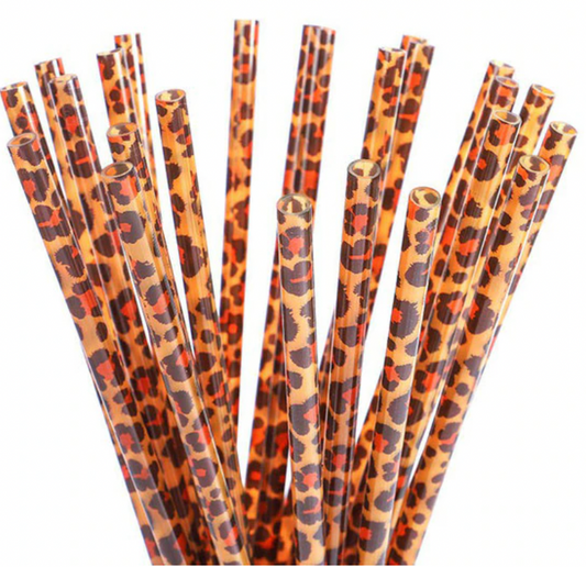 Leopard Straw For Iced Coffee Glass