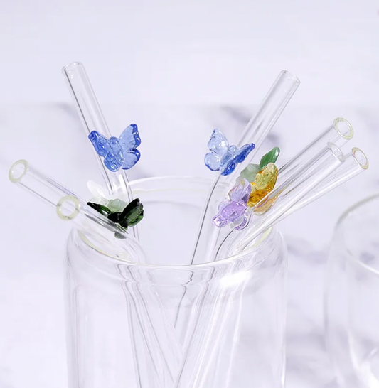 Butterfly Glass Straw For Iced Coffee Glass