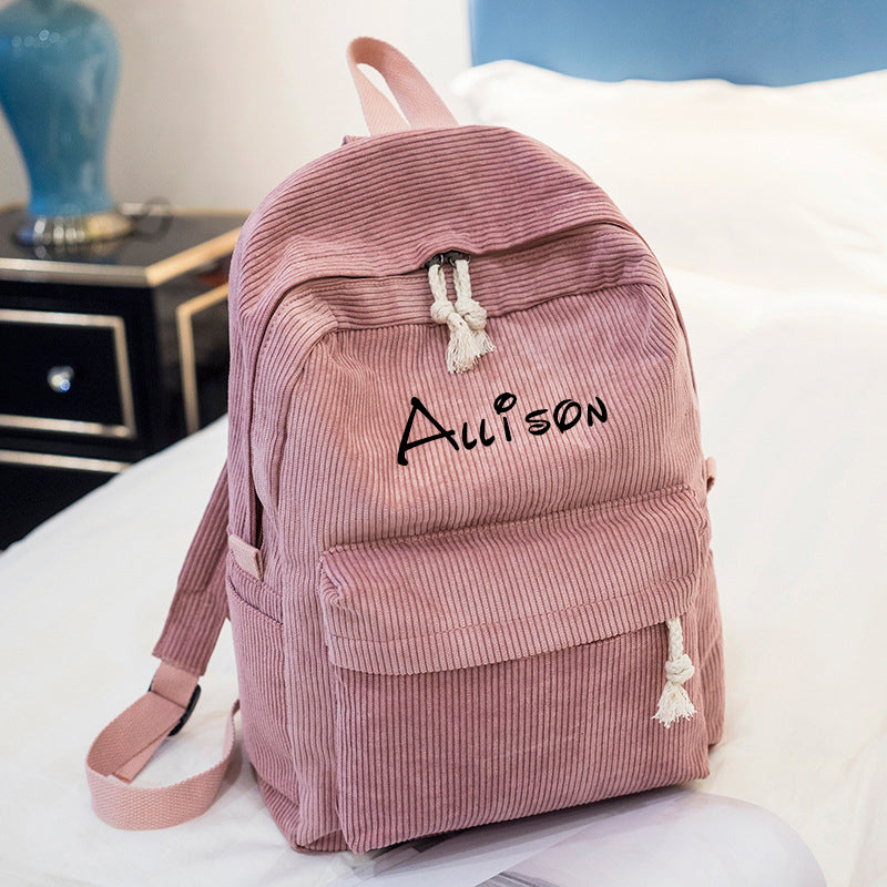 Personalised Embroidered Corduroy Backpack