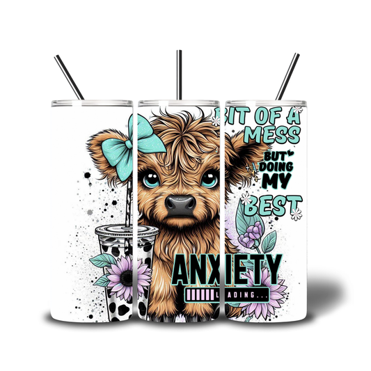 anxious cow printed cup tumbler