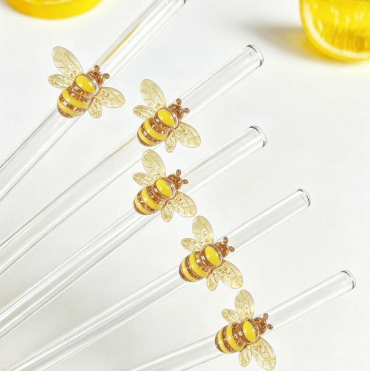 bee straw for iced coffee glass