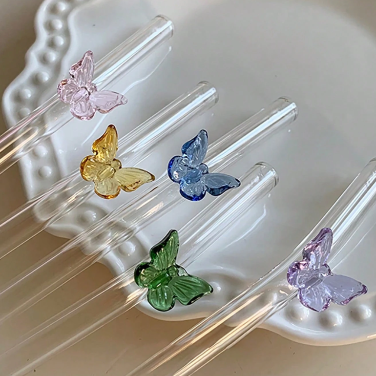 butterfly glass straw