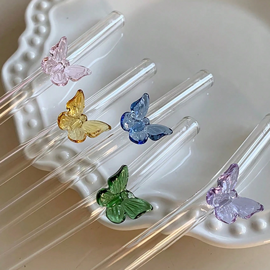 butterfly glass straw