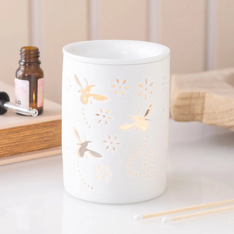 White Bee and Flower Cut Out Oil Burner