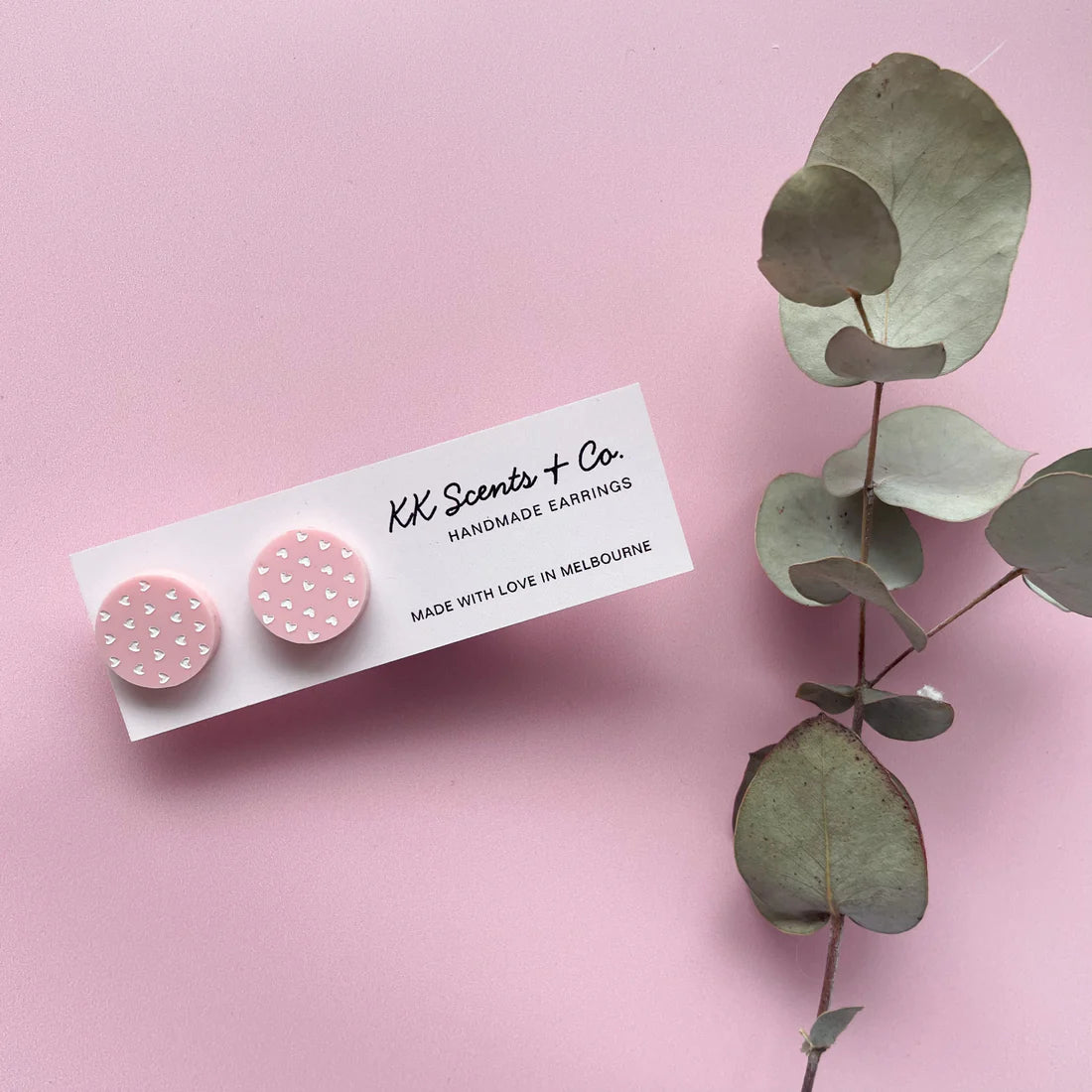 Pink Round Heart Studs