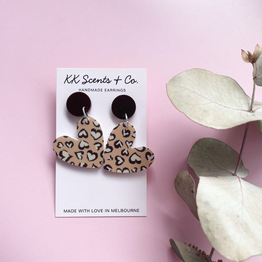 leopard heart earrings