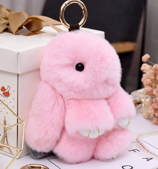 Fluffy Bunny Keyring - Pink