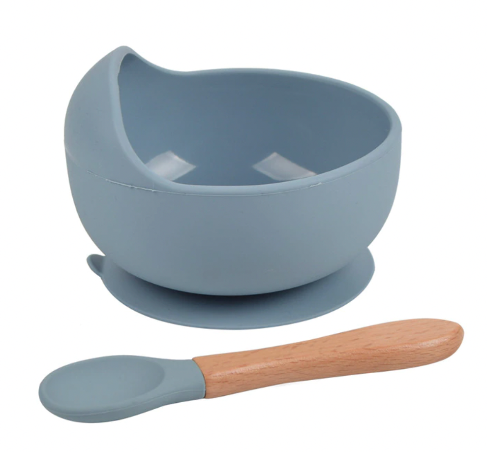 Blue Silicone Suction Bowl & Spoon Set