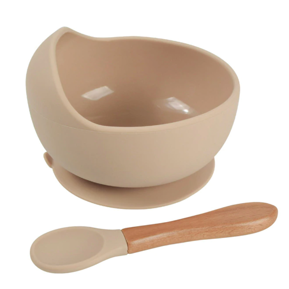 Oatmeal Silicone Suction Bowl & Spoon Set